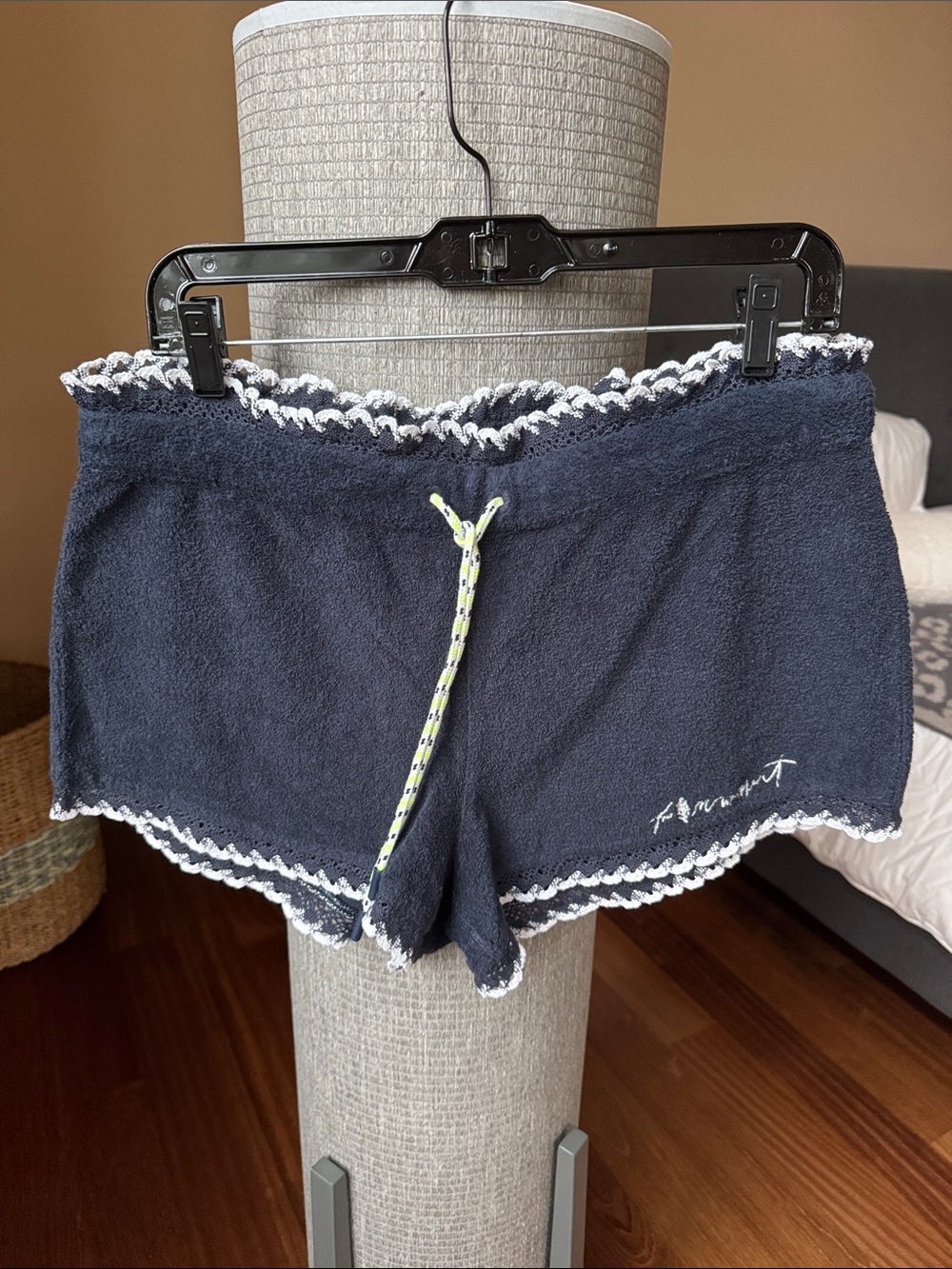 FP Movement by Free People Navy Towel-Texture Lounge Shorts with Neon Drawcord